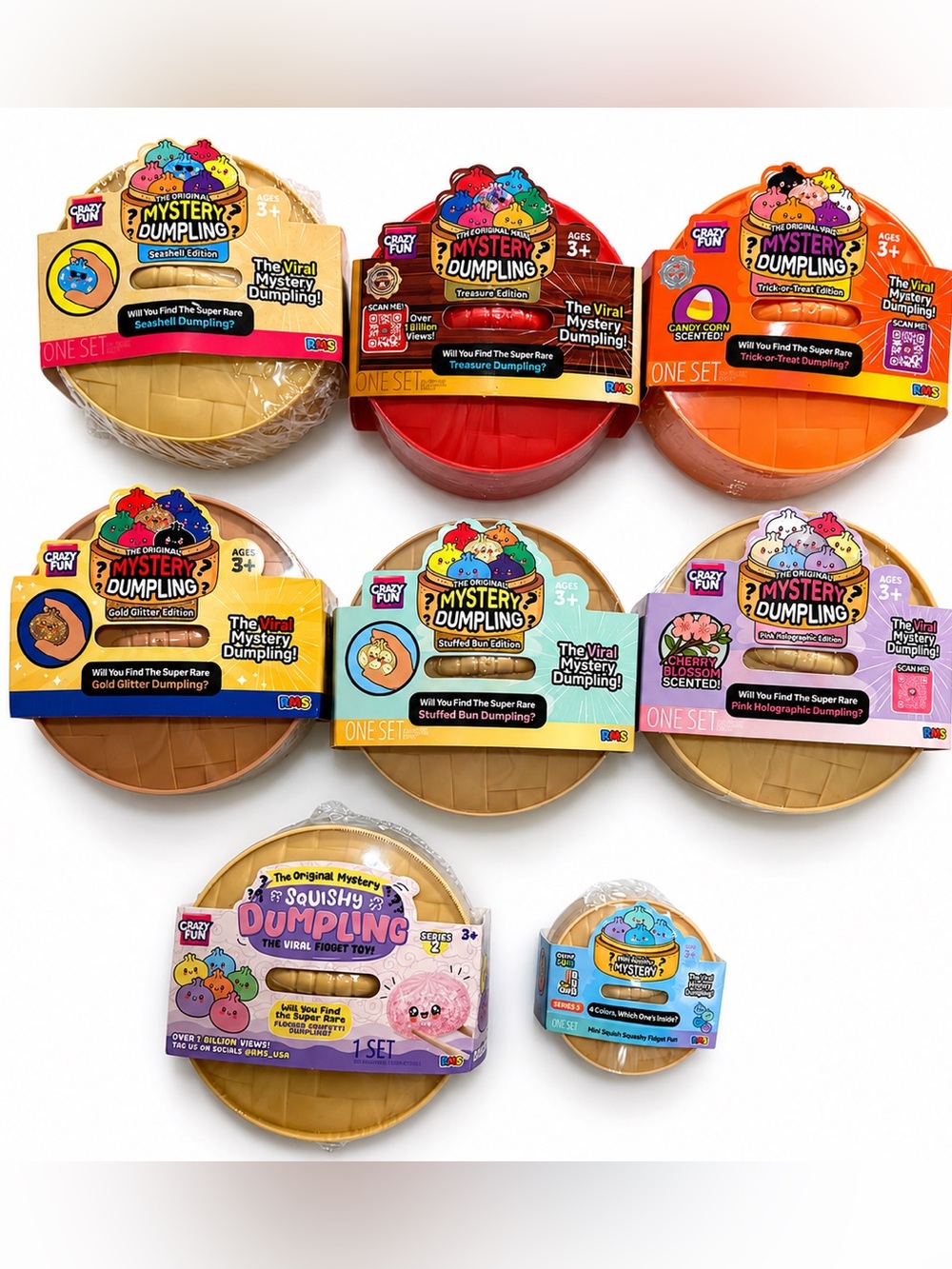 Mystery Dumpling Squishy Fidget Toy Lot – 8 Pieces – Various Editions – New